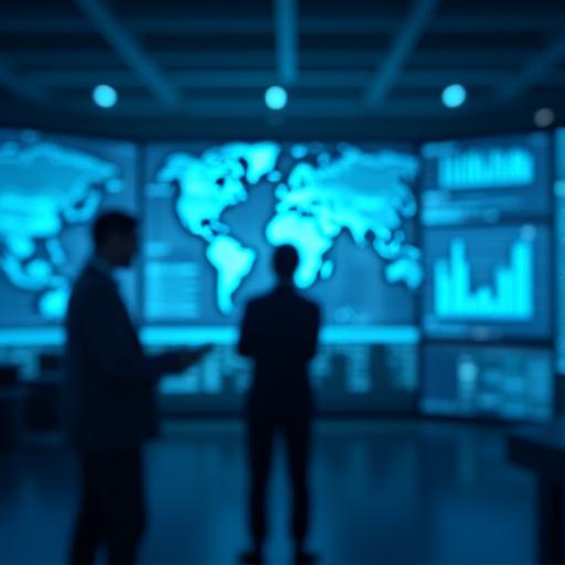 Logistics expert managing a modern control center with supply chain data
